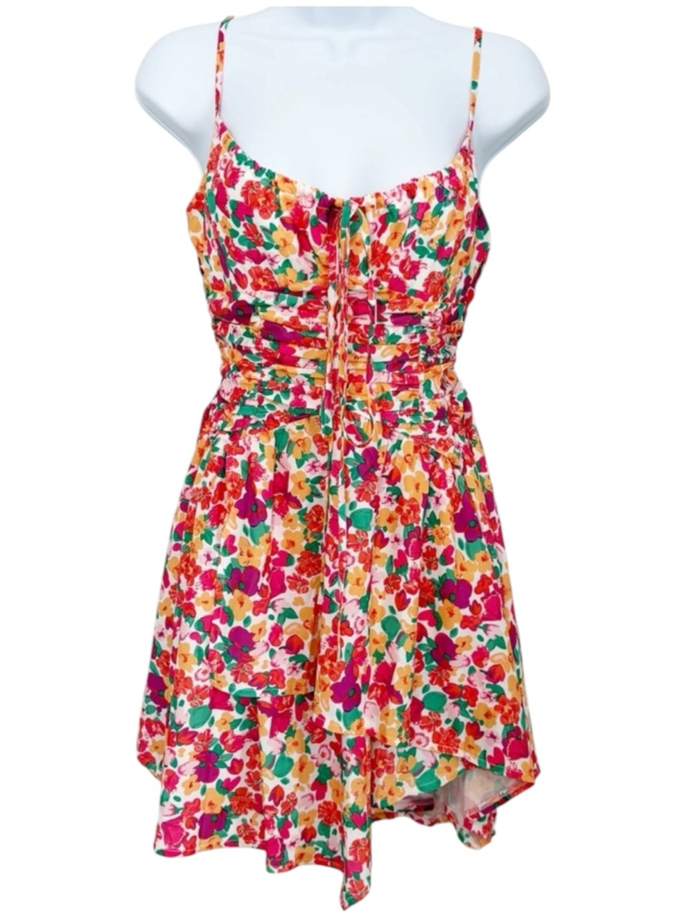 PRINCESS POLLY Barrett Floral Mini Dress 4 Smocked Ruched Cottagecore Summer